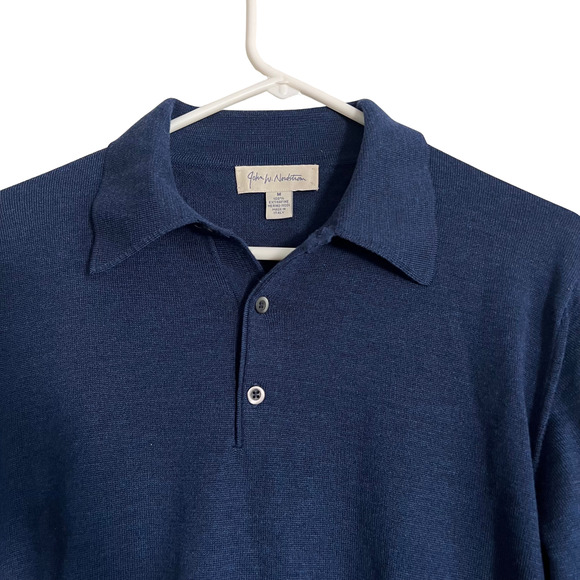 John W. Nordstrom Fine Merino Wool Polo Sweater Navy Blue Men’s Medium Italy - Picture 3 of 5